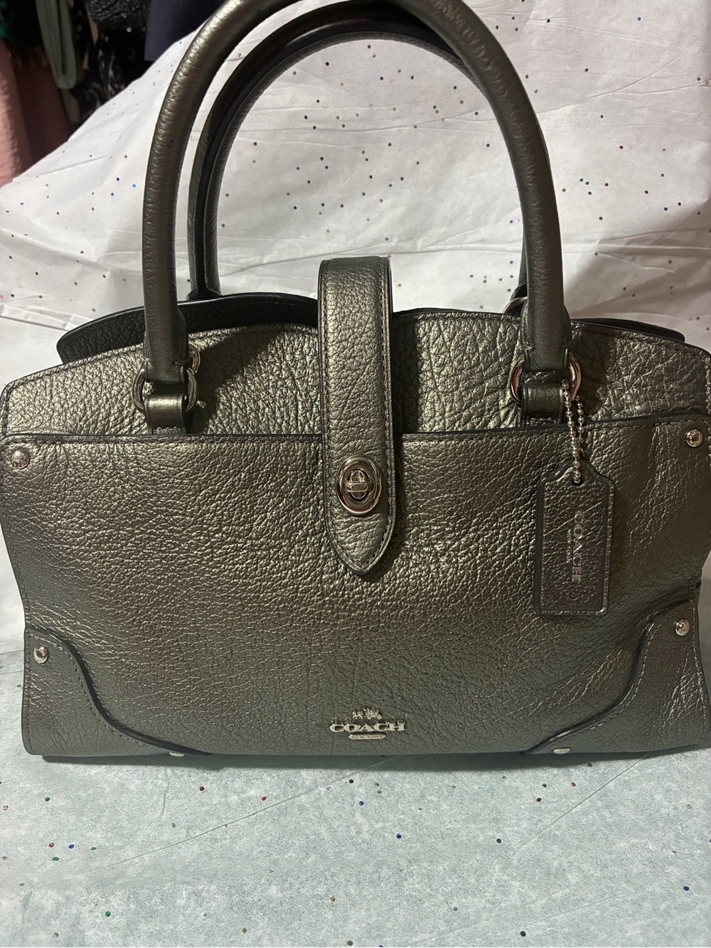 Coach Metallic Silver Pebbled Leather Satchel